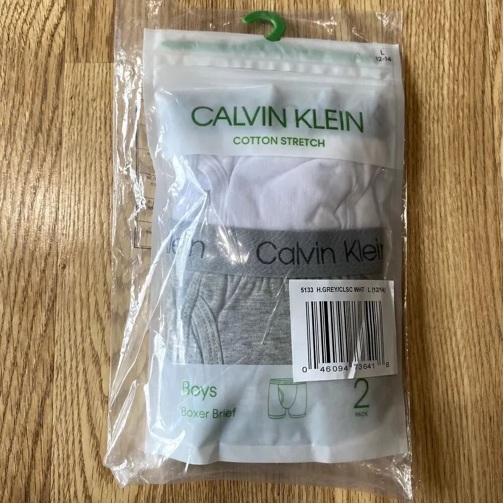 Calvin Klein 2 Pack Boys Boxer Briefs Gray White Large 12-14